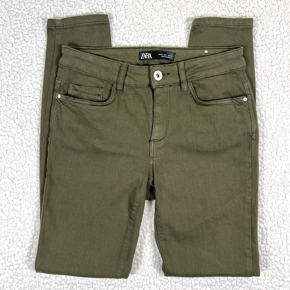 Zara Skinny Jeans‎ Women's Size 2 (Actual 25x27) Olive Minimalist Boho Preppy